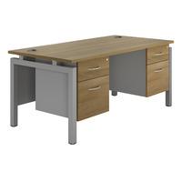 sylvan bench rectangular desk with double pedestal walnut silver leg s ...