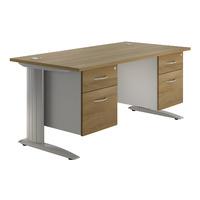 Sylvan Cantilever Premium Rectangular Desk with Double Pedestal Walnut Self Assembly Required