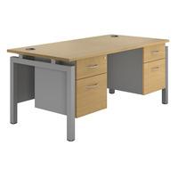 Sylvan Bench Rectangular Desk with Double Pedestal Beech Silver Leg Professional Assembly Included