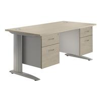 Sylvan Cantilever Premium Rectangular Desk with Double Pedestal Natural Oak Self Assembly Required