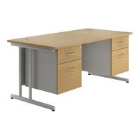 Sylvan Cantilever Rectangular Desk with Double Pedestal Beech Professional Assembly Included