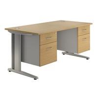 sylvan cantilever deluxe rectangular desk with double pedestal beech s ...