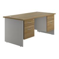 sylvan panel end rectangular desk with double pedestal walnut self ass ...