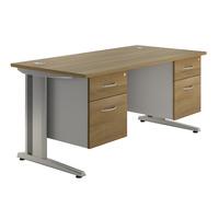 Sylvan Cantilever Deluxe Rectangular Desk with Double Pedestal Walnut Self Assembly Required