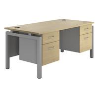 Sylvan Bench Rectangular Desk with Double Pedestal Maple Silver Leg Self Assembly Required