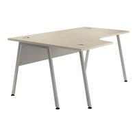 Sylvan A Frame Radial Workstation Desk Natural Oak Left Hand Silver Leg Professional Assembly Included