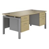 Sylvan Bench Rectangular Desk with Double Pedestal Natural Oak Silver Leg Professional Assembly Included