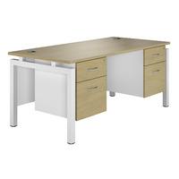 Sylvan Bench Rectangular Desk with Double Pedestal Natural Oak White Leg Professional Assembly Included