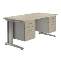 sylvan cantilever deluxe rectangular desk with double pedestal natural ...