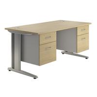 Sylvan Cantilever Deluxe Rectangular Desk with Double Pedestal Maple Professional Assembly Included