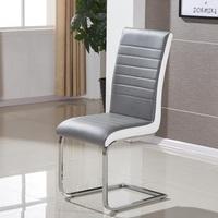 Symphony Dining Chair In Grey And White PU With Chrome Base