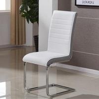 Symphony Dining Chair In White And Grey PU With Chrome Base