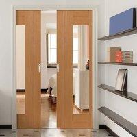 Symmetry Axis White Double Pocket Doors - Clear Glass