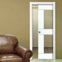 Symmetry Eccentro White Single Pocket Door - Clear Glass - Prefinished