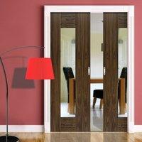 Symmetry Axis Shaker Walnut Double Pocket Doors - Clear Glass - Prefinished