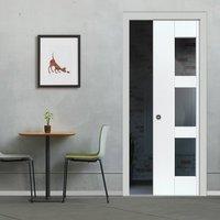 Symmetry Geo White Single Pocket Door - Clear Glass