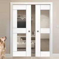 Symmetry Eccentro White Double Pocket Doors - Clear Glass - Prefinished
