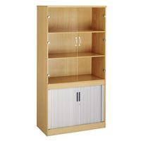 system combination bookcase with horizontal tambour glass doors beech  ...