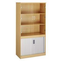 system combination bookcase with horizontal tambour glass doors maple  ...