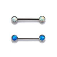 Synthetic Opal Nipple Barbells - Colour: White