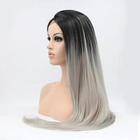Sylvia Synthetic Lace front Wig Black Roots Grey Hair Ombre Hair Heat Resistant Long Straight Hair Synthetic Wigs