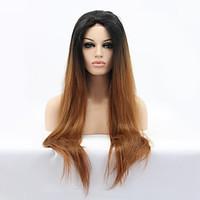 Sylvia Synthetic Lace front Wig Black Brown Ombre Hair Heat Resistant Long Straight Synthetic Wigs