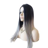Sylvia Synthetic Lace front Wig Black To Grey Hair Heat Resistant Long Straight Ombre Synthetic Wigs