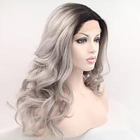 Sylvia Synthetic Lace front Wig Black Roots Grey Hair Heat Resistant Long Wavy Synthetic Wigs