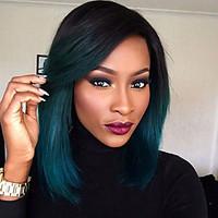 Synthetic Lace Front Wig Back to Dark Green Glueless Ombre Tone Color Short Bob Hair Wigs