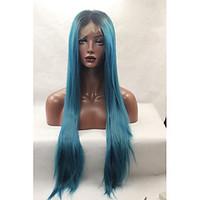 Synthetic Lace Front Wigs Black Roots Dark Blue Hair Ombre Silky Straight Synthetic Wigs