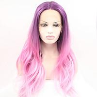 Sylvia Synthetic Lace front Wig Purple Pink Three Tones Hair Ombre Hair Heat Resistant Long Natual Wave Synthetic Wigs
