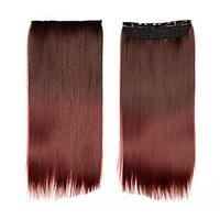 Sythetic Hair Extensions 1pcs Only Clip On Hair Extensions Women Hair Full Head Ombre Hair 11og/pcs #BURG Long Straight