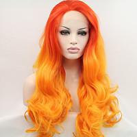 Sylvia Synthetic Lace front Wig On Fire Orang Yellow Hair Ombre Hair Heat Resistant Long Natural Wave Synthetic Wigs