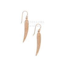 Sylva Earrings Feather Long Hook Zirconia Rose Gold Plated