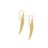 sylva earrings feather long hook zirconia yellow gold plated