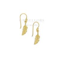 Sylva Earrings Feather Drop Zirconia Yellow Gold Plated