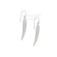 Sylva Earrings Feather Long Hook Zirconia Silver Rhodium Plated