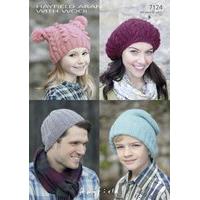 T-Bag, Ribby and Slouchy Pull-On Hats and a Cabled Beret in Hayfield Aran With Wool (7124)