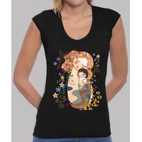 t-shirt v-neck maternity klimt style kokeshi