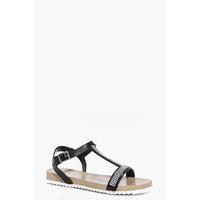 T Bar Embellished Sandal - black