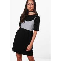 T-Shirt Dress With Ribbed Bralet - black