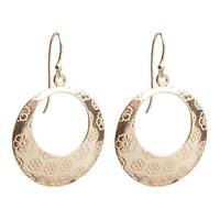 T H Baker Silver Flower Pattern Open Circle Earrings EP-2068