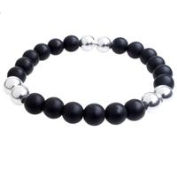 T H Baker Silver and Black Beads Elasticated Bracelet BL-1058