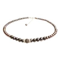 T H Baker Silver Black Simulated Pearl CZ Ball Necklace N-1127-4