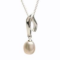 T H Baker Silver White Simulated Pearl Pendant N-1120-45