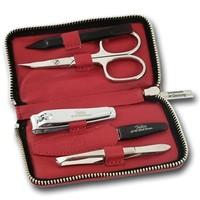Taylor of Old Bond Street 5 Piece Steel Manicure Set in Red Leather Case