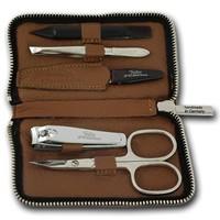 Taylor of Old Bond Street 5 Piece Stainless Steel Manicure Set in Tan Leather Case
