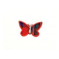 Tartan Butterfly Embroidered Iron On Motif Applique 30mm x 20mm Red/Navy