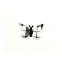Tartan Butterfly Embroidered Iron On Motif Applique 30mm x 20mm Black/White