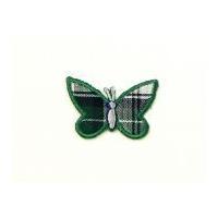Tartan Butterfly Embroidered Iron On Motif Applique 30mm x 20mm Green/White